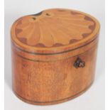 A VERY GOOD GEORGE III SHELL SHAPE TEA CADDY with shell shaped inlaid top. 5.5ins wide.