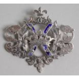 A SCOTTISH SILVER AND BLUE ENAMEL BROOCH.