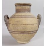 A LARGE CYPRIOT AMPHORA with looped handles, the body painted with various birds. 11.5ins high.