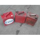 3 OLD PETROL CANS ; ESSO, PRATTS, SHELL SPIRIT