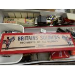 MIXED TIN TOYS, EPHEMERA, EMPTY BOX FOR BRITAINS SOLDIERS ' REGIMENTS OF ALL NATIONS'