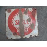 SMALL SHELL ADVERTISING SIGN IN NEED OF RESTORATION 13.5" X 12.5"