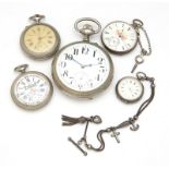 1105  A group of 5 pocket watches The first: A large pocket watch, white dial with Arabic