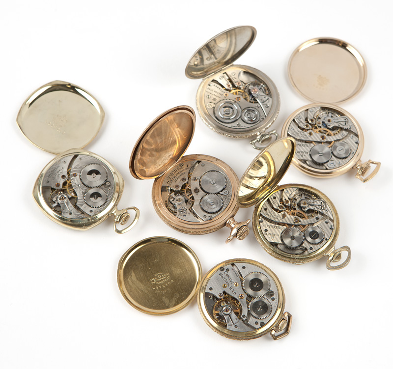 1085  A group of 6 American gold-filled pocket watches The first: A Hampden, circular engine- - Image 3 of 5