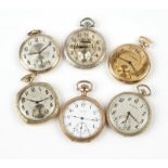 1085  A group of 6 American gold-filled pocket watches The first: A Hampden, circular engine-