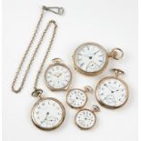 1104  A group of 6 open face pocket watches The first: W.F. Newhall & Son, circular white dial