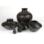 6 Mata Ortiz & Santa Clara blackware vessels