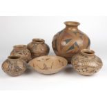 Group of 6 modern Casas Grandes pottery vessels