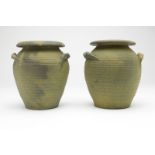 Pair of Weller hand-thrown ''Fleron'' studio pots