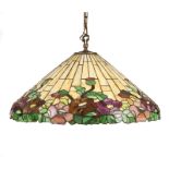 A leaded glass hanging fixture, manner of Tiffany