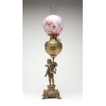 A Bradley & Hubbard figural and cameo glass lamp