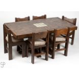 A rustic tile-top dining set