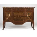 1026 A French marquetry and bone-inlaid commode Late 19th/early 20th century, the shaped beveled