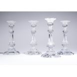 1031 A set of 4 clear crystal Baccarat candlesticks Contemporary, each with maker's marks to