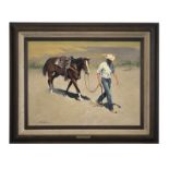 1048 Bob Tommey (1928-* Carthage, MO) ''Coolin''', cowboy walking a horse, signed and dated lower