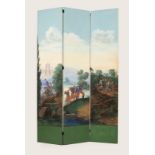 1231 A French three-panel painted screen 20th century, apparently unsigned, each panel of painted