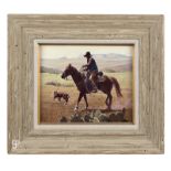 1242 Wayne Justus (1952-* Colorado) ''This Loops For You'', cowboy roping a calf, signed with