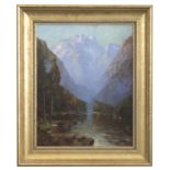 1009 George Thompson Pritchard (1878-1962 Los Angeles, CA) Lake through a mountain landscape, signed