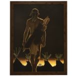 1158 Kent Butler (1944-* Ojai, CA) ''Night Fox'', nocturnal with Indian figure, signed lower center: