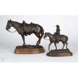 1059 Cynthia Rigden (1943-* Prescott, AZ) Two horse-themed sculptures: cowboy on horseback,