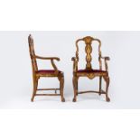 A pair of Dutch marquetry armchairs