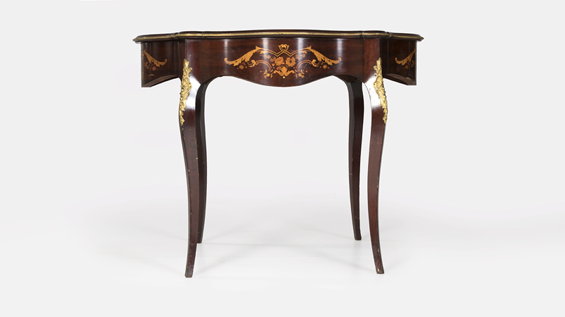 A Continental marquetry-inlaid side table