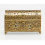 A diminutive gilt and enameled jewelry casket