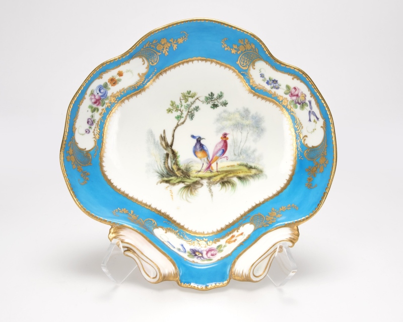 A Sevres bleu celeste shell-form porcelain dish