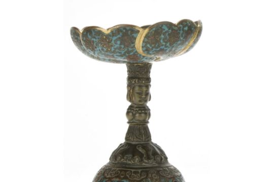 A pair of Chinese cloisonne-enamel candlesticks - Image 4 of 8