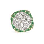 A platinum, gold, diamond and green enamel brooch