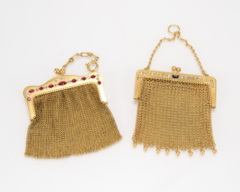Two antique gemset mesh coin purses