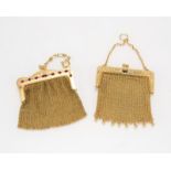 Two antique gemset mesh coin purses