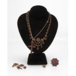 A group of six Victorian garnet jewelry items