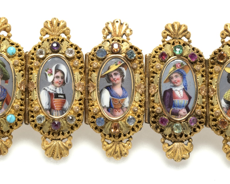 An antique Swiss gemstone and Geneva enamel bracelet - Image 3 of 3