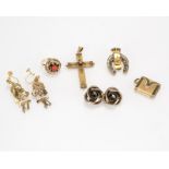 A group of six gold antique jewelry items