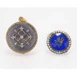 Two antique diamond and enamel jewelry items