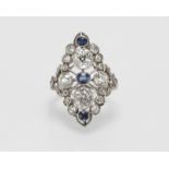 An Edwardian diamond and sapphire ring