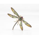 A gem set and enamel dragonfly brooch