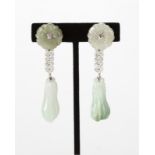 A pair of jadeite and gemstone ear pendants