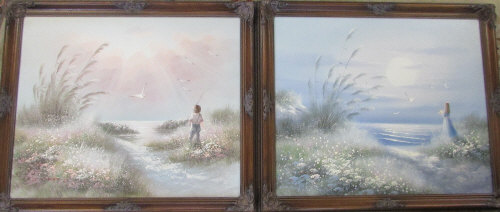 2 oil on canvas paintings 69 cm x 58 cm