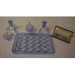 Blue glass dressing table set and a Park