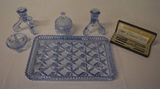 Blue glass dressing table set and a Park