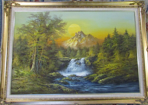 Mountain and forest landscape oil on can