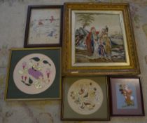 Framed needlework including a Victorian