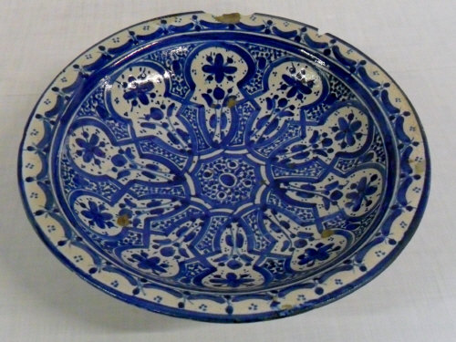 Islamic bowl with blue hand painted deco