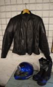 Leather motorcycle jacket and trousers,