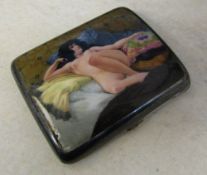 Silver and enamel cigarette case depicti