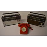 Red rotary GPO style telephone and two v