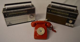 Red rotary GPO style telephone and two v