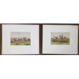 Pair horse racing watercolours with sign